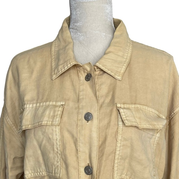 Forever 21 Cropped Drawstring Twill Jacket Size M Button Front Light Yellow - Picture 5 of 11